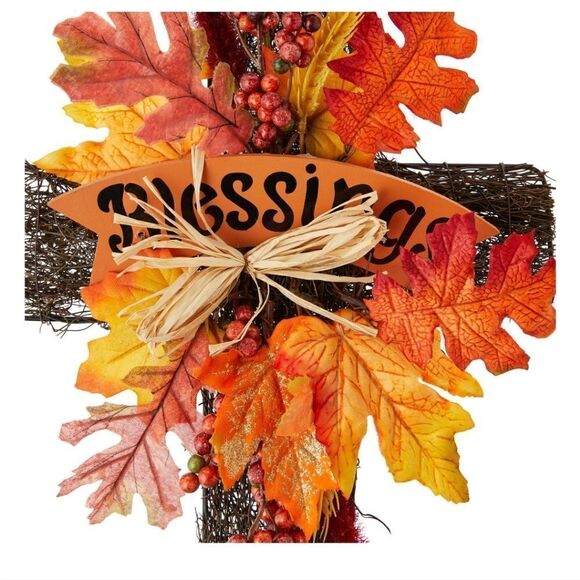 New Fall Thanksgiving Harvest Wreath Crost Blessing 20inch long - Picture 4 of 5
